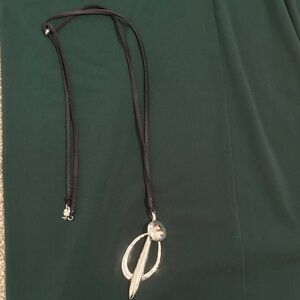 Silver Abstract Pendant Necklace on Black Cord - Adjustable